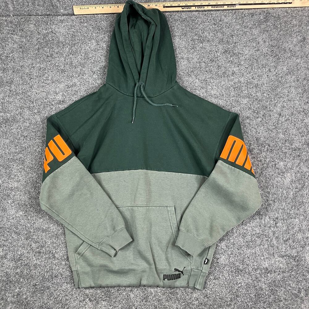 Puma Hoodie S‎ Green Colorblock Pullover Mens Sweatshirt Streetwear Logo Graphic